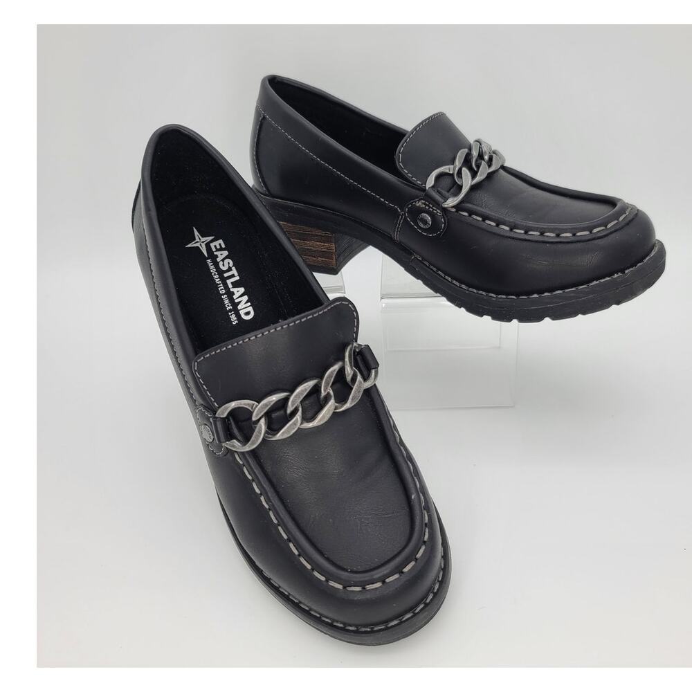 Eastland Sz 6M Wms Shoes Black Nora Slip-On Loafer Metal Chain Memory Foam